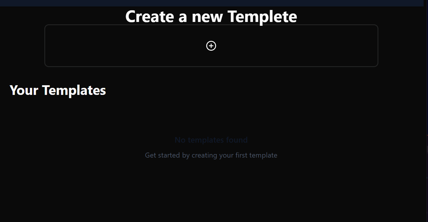 Screenshot of the 'Create a new Template' dashboard with the plus icon highlighted